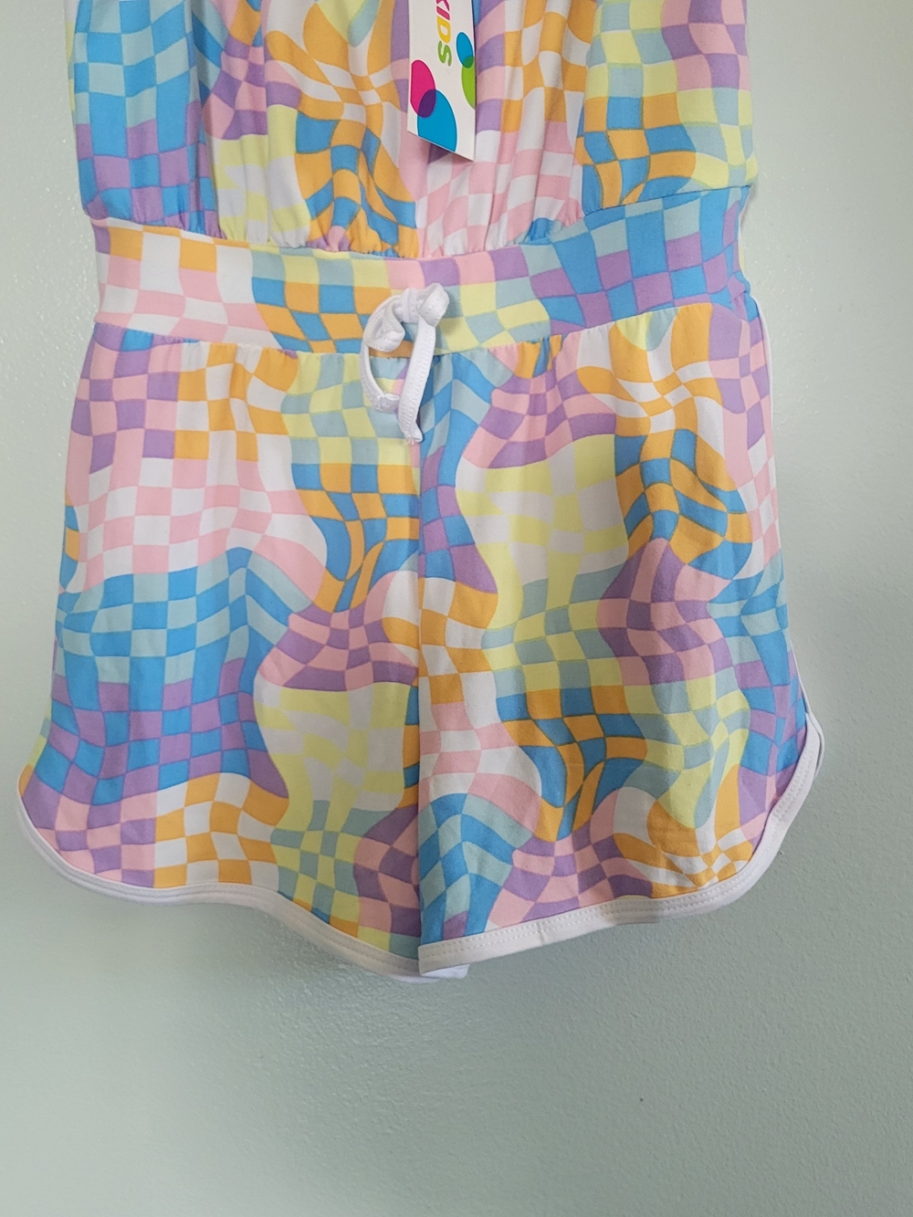 NWT Girls' Pastel Checkerboard Romper Sz S Vacation Beach Days Summer - Picture 3 of 8